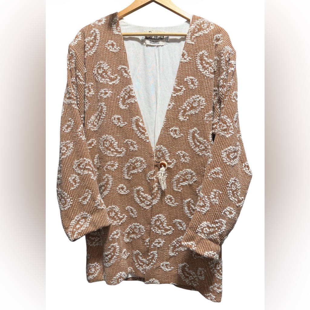 Vintage 70s Black Sheep Wool Silk Cardigan Boho Paisley Longline Jacket Uk Knit